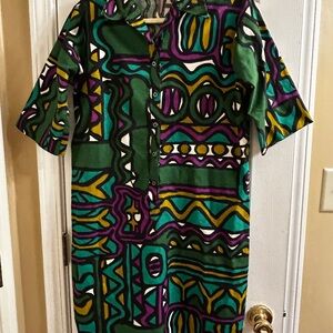 Lady Bayard Vibrant Green and Purple Patterned Dress